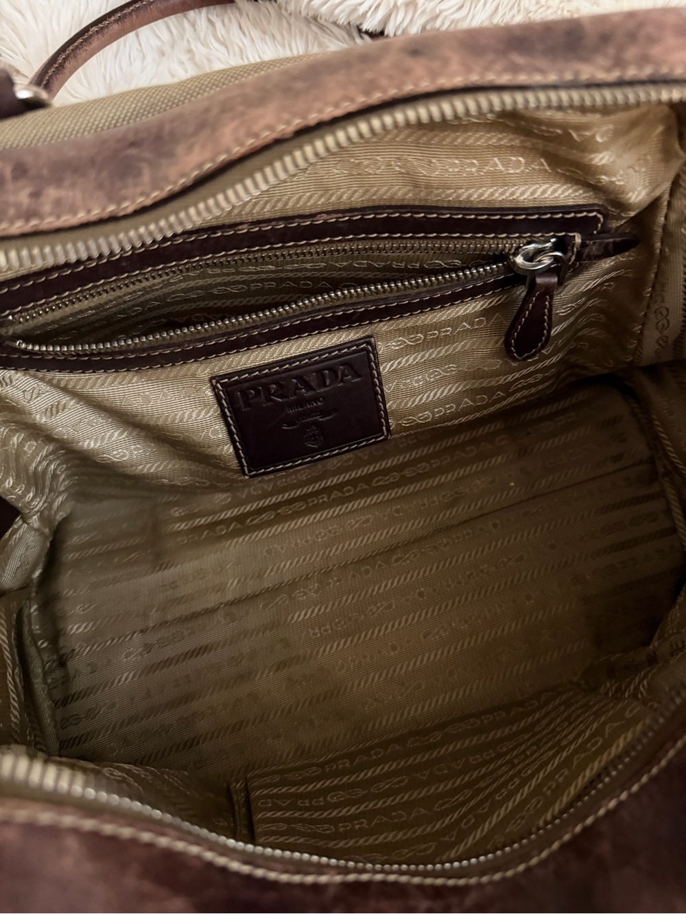 Prada Logo Jacquard Corda Brown Canvas Handbag - Picture 7 of 10